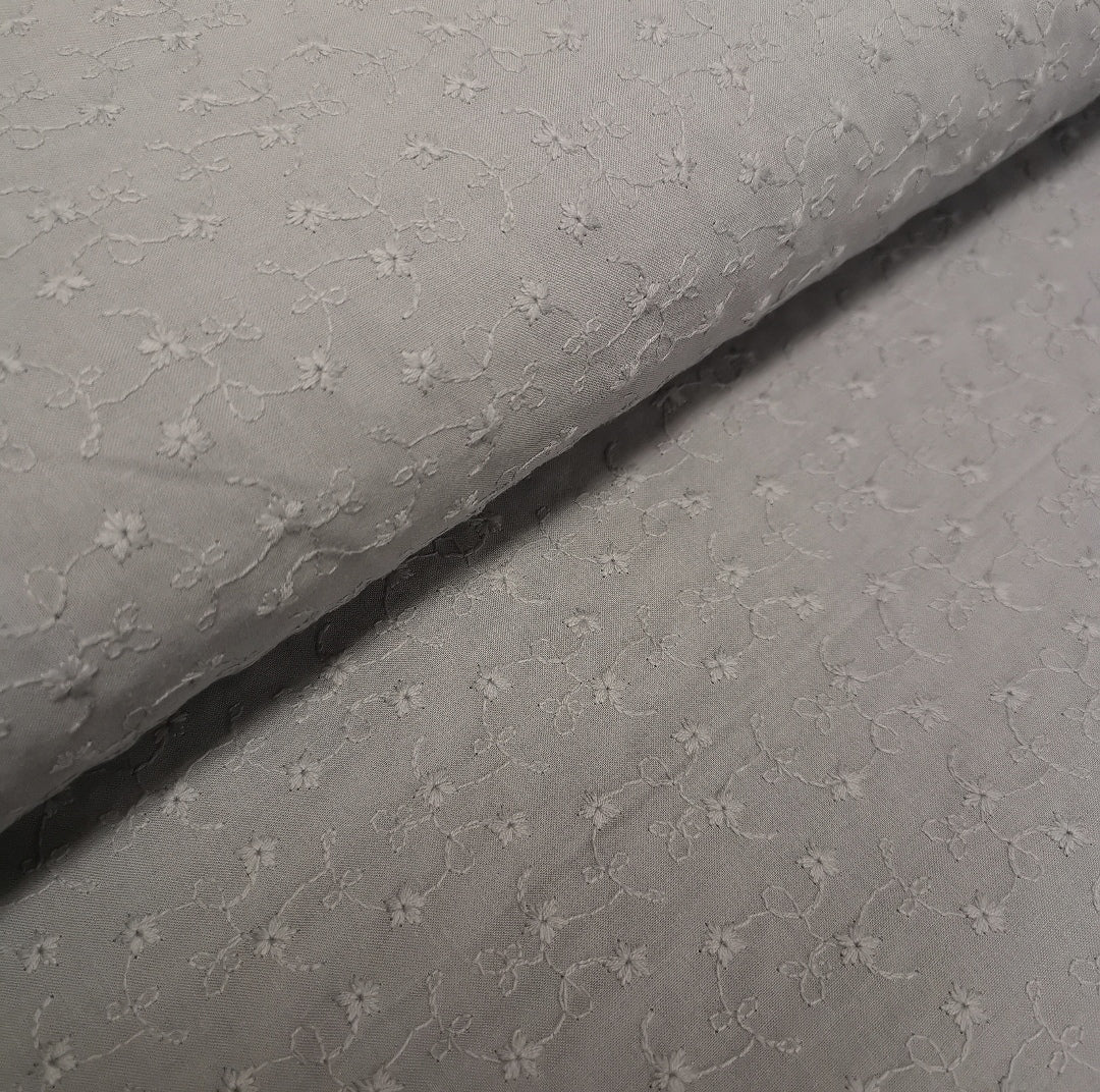 Baumwollstoff Blumenstickerei dunkelgrau