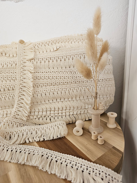 Ruban à franges Boho beige 4 cm de large