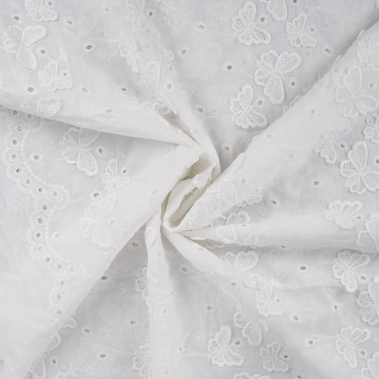 Tissu coton broderie fleur citron vert