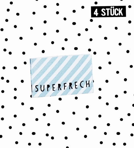 Weblabel *superfrech - blau* - 3,4 x 2,2 cm - 4er Pack