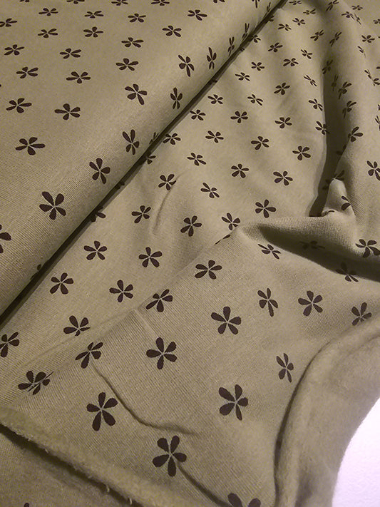 Bio French Terry angeraut Blümchen Khaki