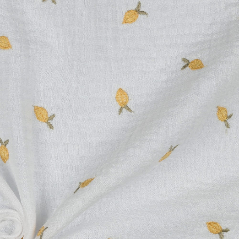 Musselin Embroidery Lemons White
