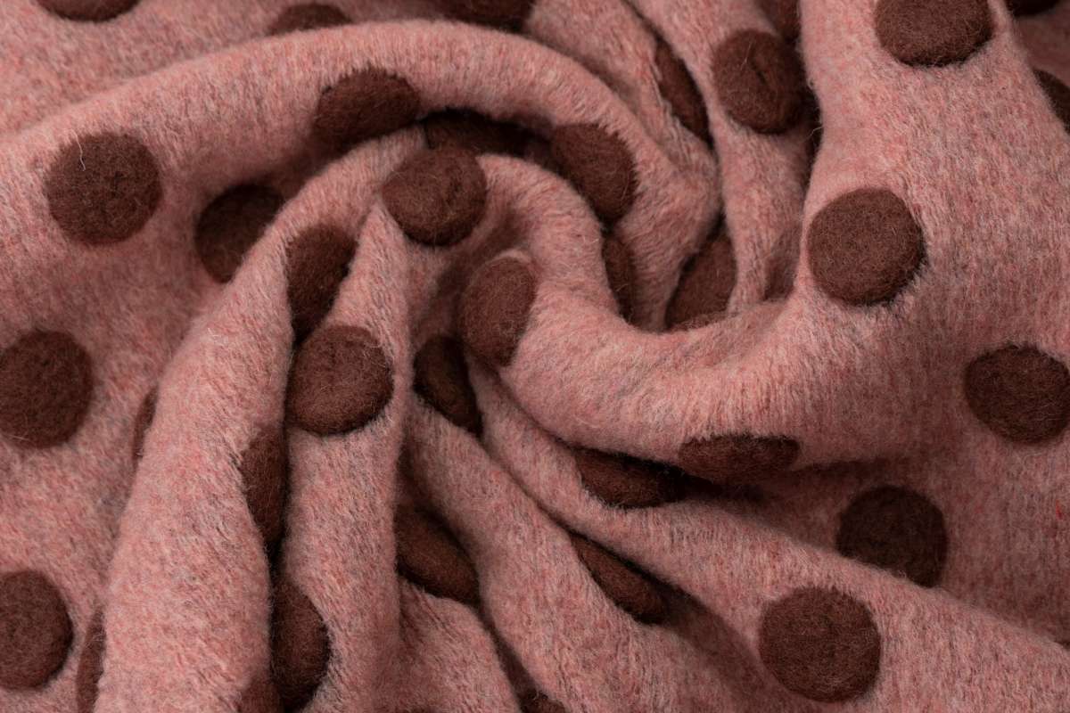 Molleton de laine pois mauve sur vieux rose