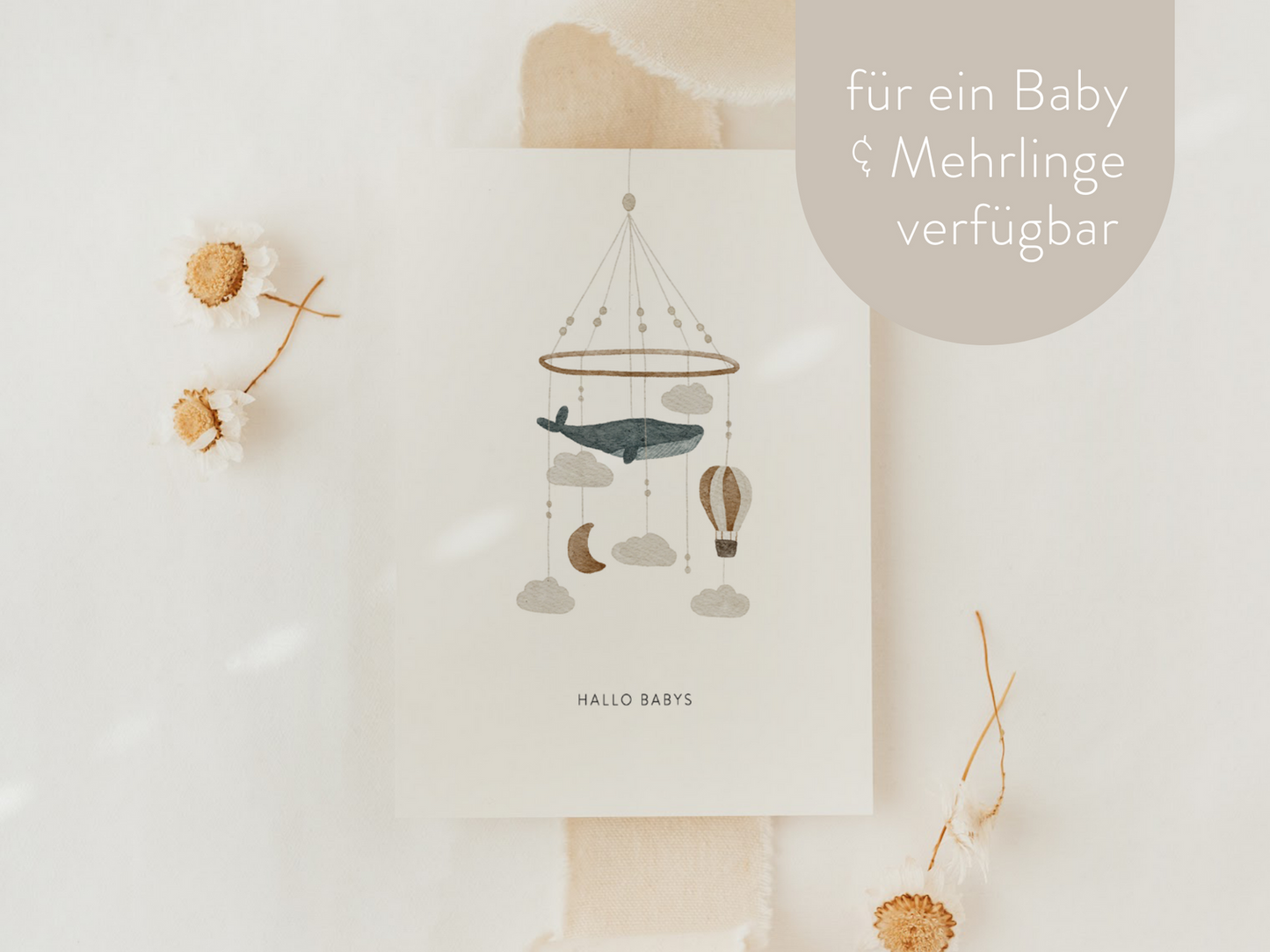 Carte postale pour la naissance des jumeaux ''Hello Babies''