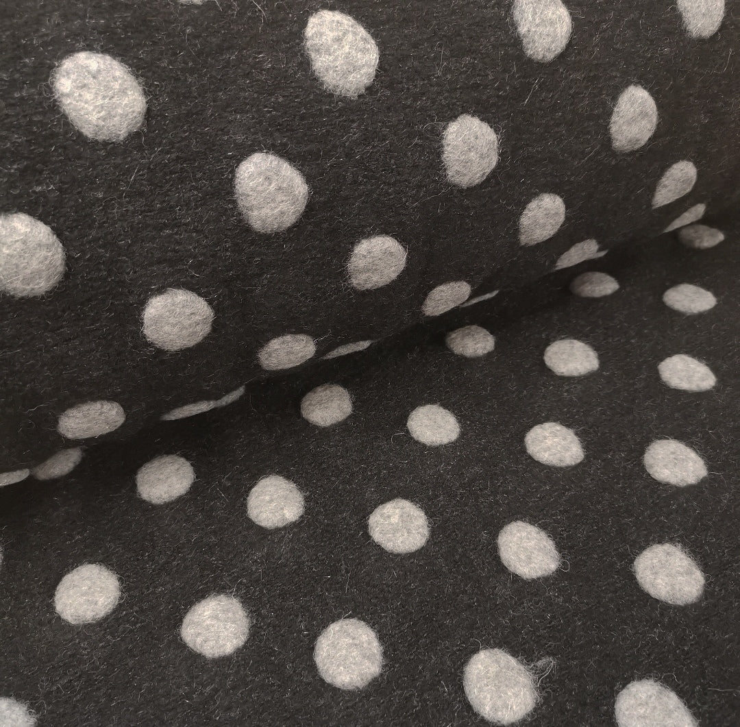 Wollfleece Graue Dots auf Schwarz