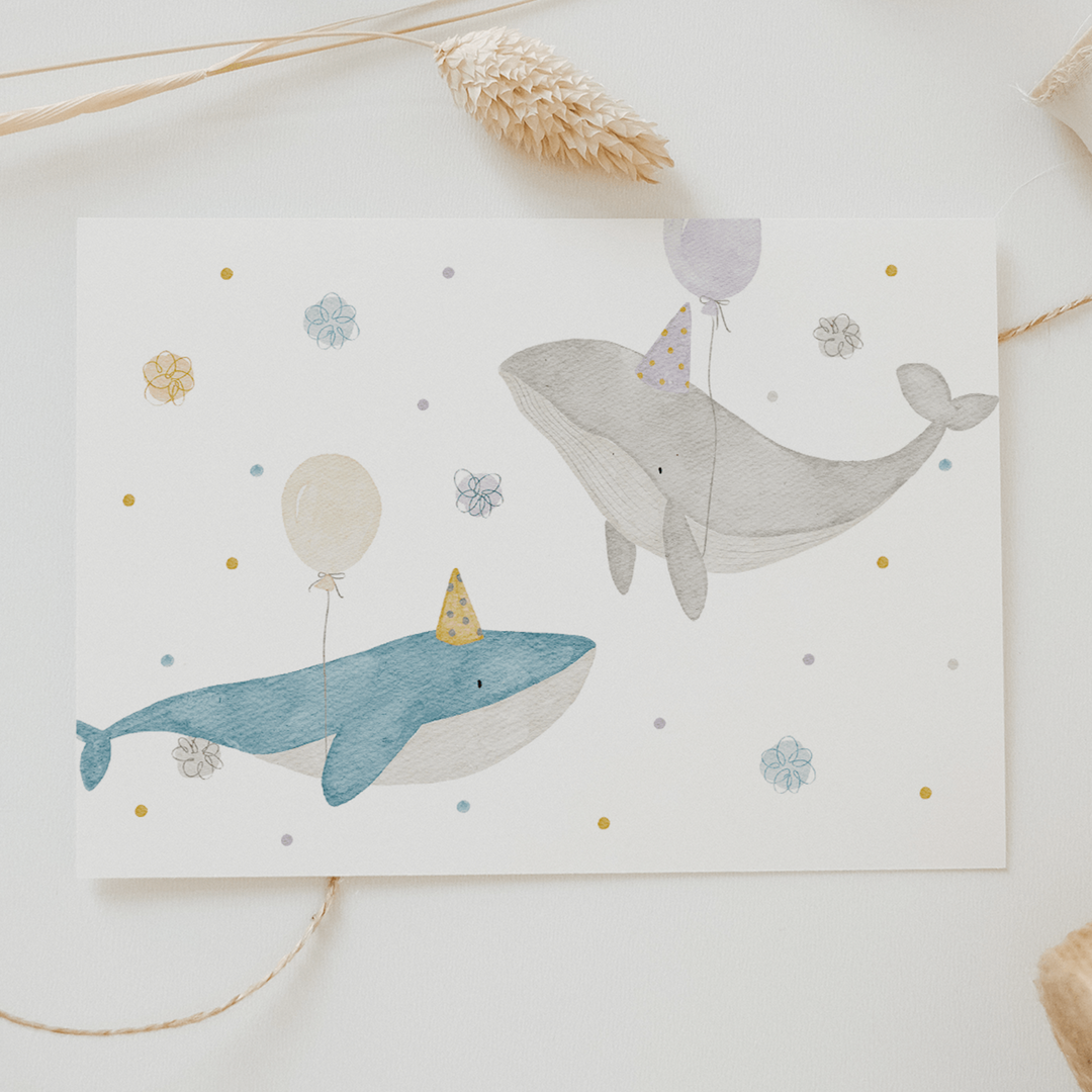 Carte postale anniversaire baleines