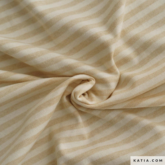 Purest Cotton Knit Interlock-Jersey Stripes Beige/Creme breit aus Bio Baumwolle